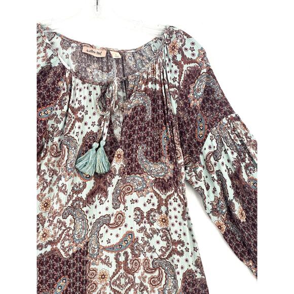 Willow Root Blouse Women s Size L Multi Floral Long Sleeve Tie Detail - Picture 3 of 15